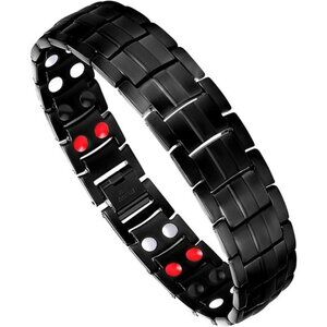 Mens Magnetic Bracelet Titanium Steel Double Row Black Jewelry Fathers Day Gift